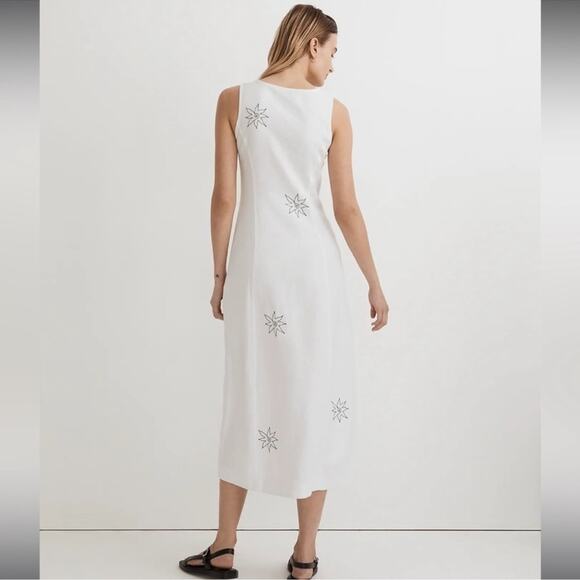 Madewell Button-Front Midi Dress in 100% Linen in Eyelet White Size: 0, NWT - Picture 2 of 12